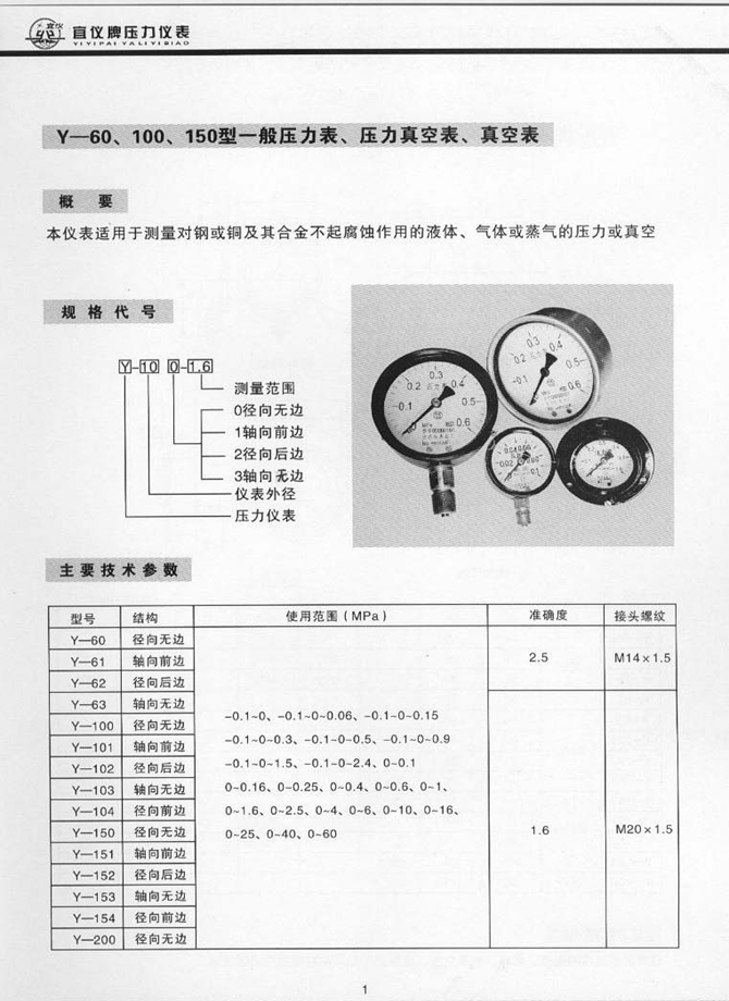 Y型一般壓力表、壓力真空表、真空表(圖1)