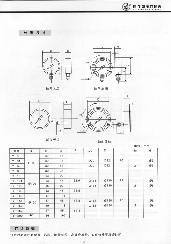 Y型一般壓力表、壓力真空表、真空表(圖2)
